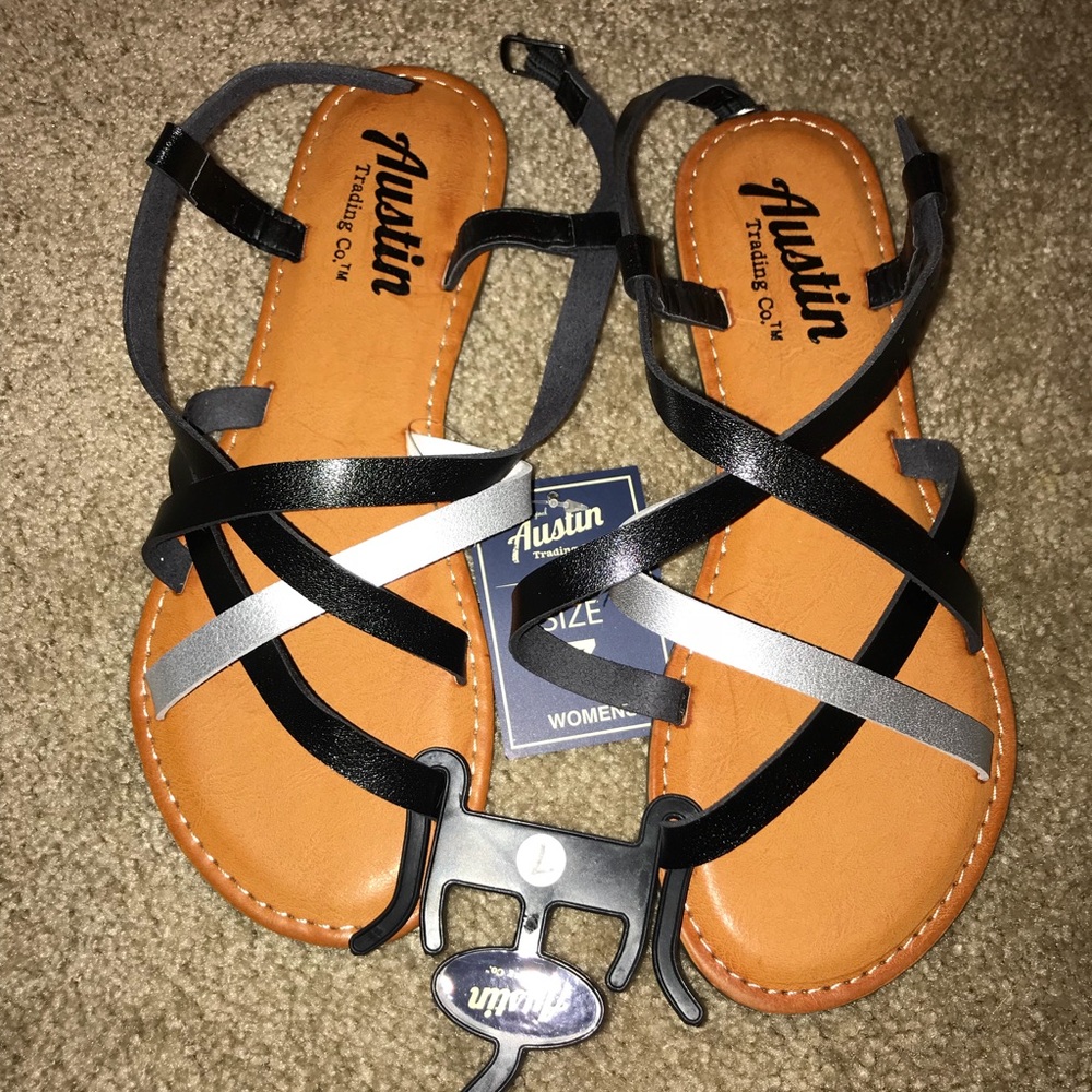 Brand New Strappy Black and Silver Sandals